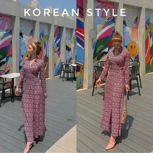 BNWOT  Korean Style Lipbam wrap Dress Xs/S in coral pink and blue